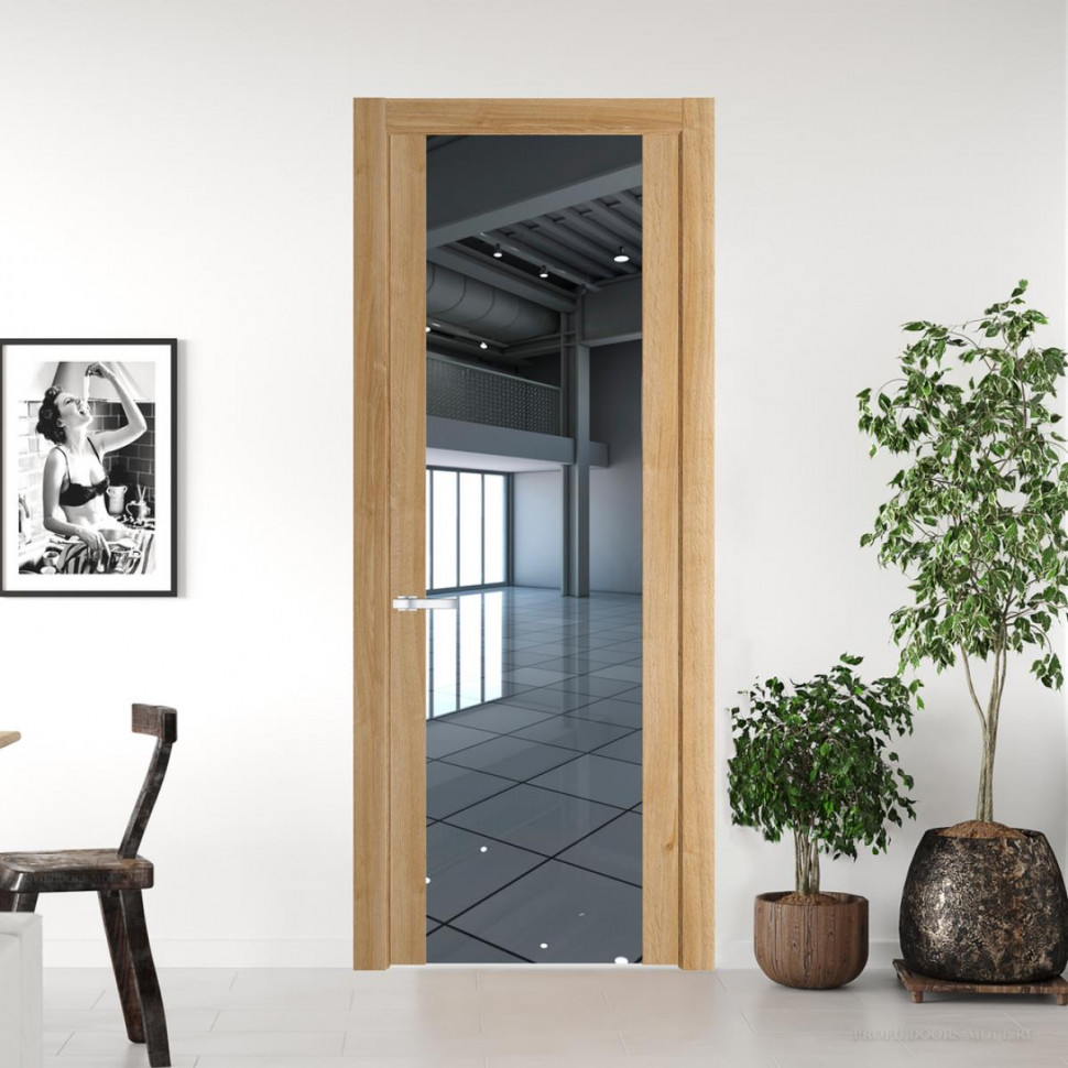 Межкомнатная дверь ProfilDoors 1.7 N Дуб Карамель с вставкой стекла зеркало