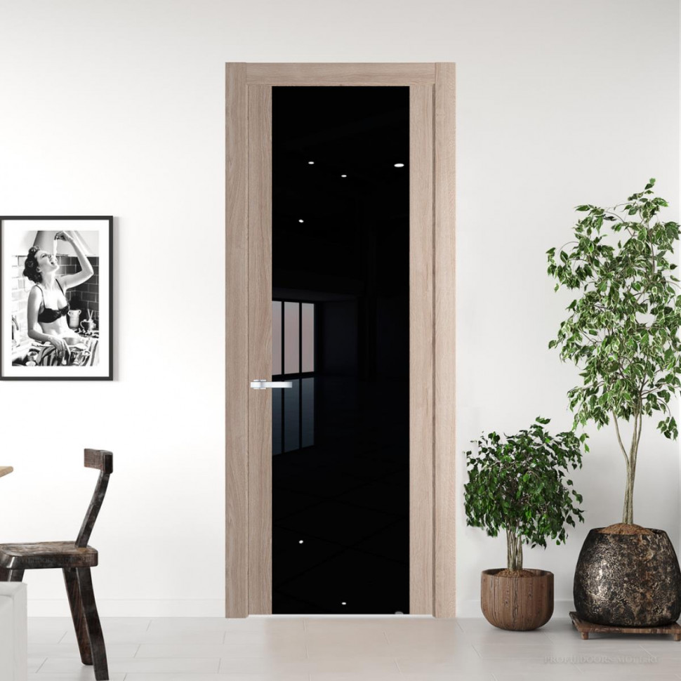 Межкомнатная дверь ProfilDoors 1.7 N Дуб Сонома с вставкой стекла черный лак