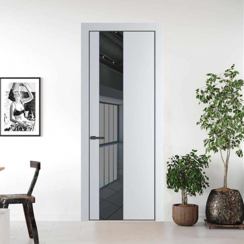 Межкомнатная дверь ProfilDoors 19 PA Вайт с профилем Серая Ночь с стеклом  зеркало grey