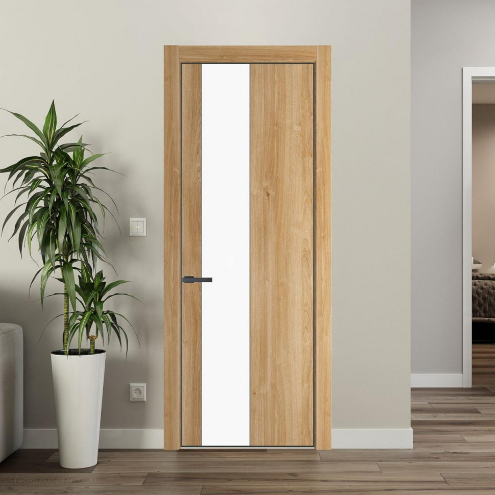 Межкомнатная дверь ProfilDoors 19 NE Дуб Карамель с кромкой Серая Ночь с стекляной вставкой монохром белый просветленный