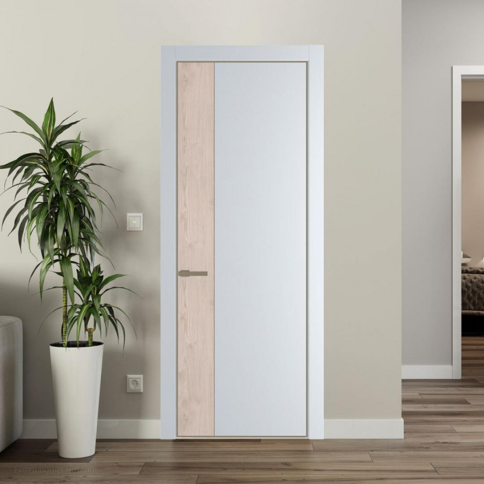 Межкомнатная дверь ProfilDoors 24 PE с вставкой Каштан светлый Вайт с алюминиевой кромкой Шампань