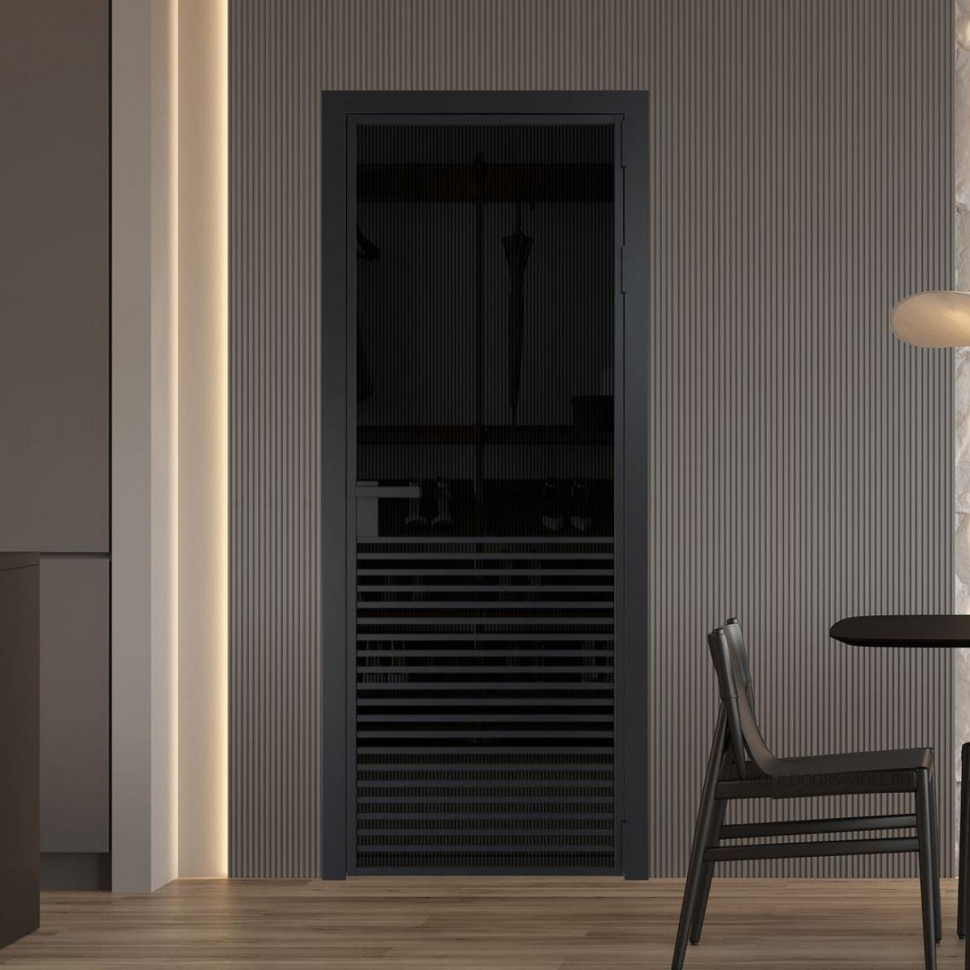 Межкомнатная дверь ProfilDoors 16 AG стекло Мору двухстороннее черное цвет профиля Черный матовый