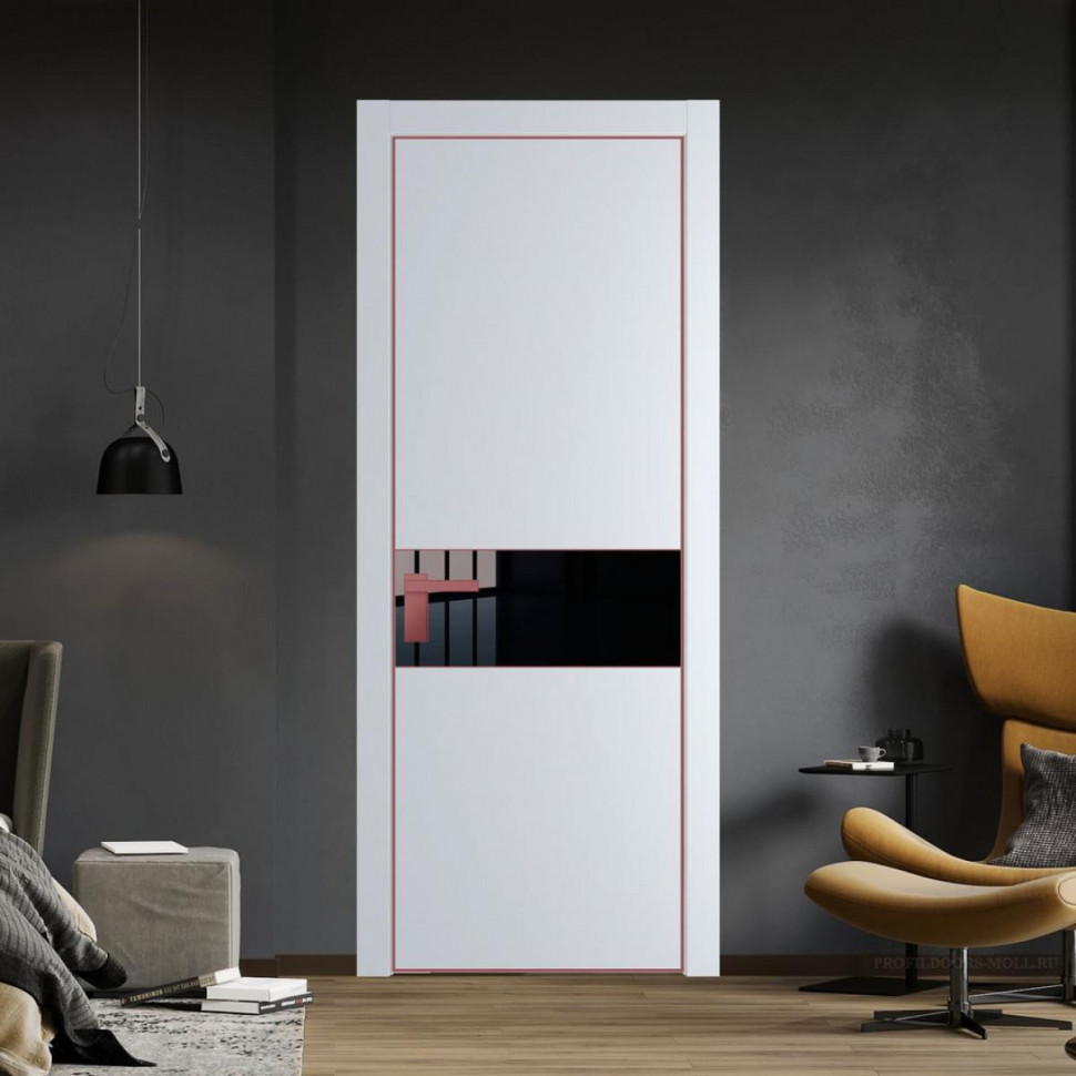 Межкомнатная дверь ProfilDoors 17 PA Вайт с профилем Красный антрацит с стеклом Lacobel Черный лак
