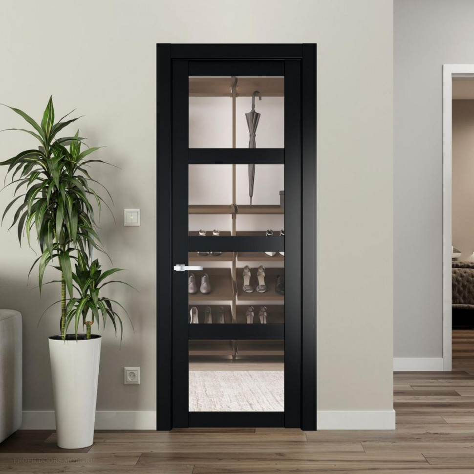 Межкомнатная дверь ProfilDoors 1.4.2 PD цвет Блэк вставка Прозрачное