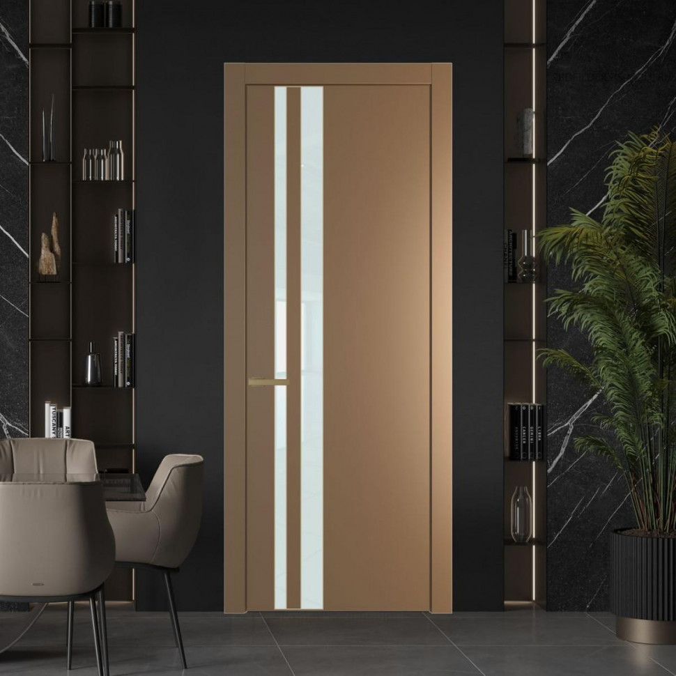 Межкомнатная дверь ProfilDoors 20 PW Перламутр золото Lacobel Белый лак молдинг Золото