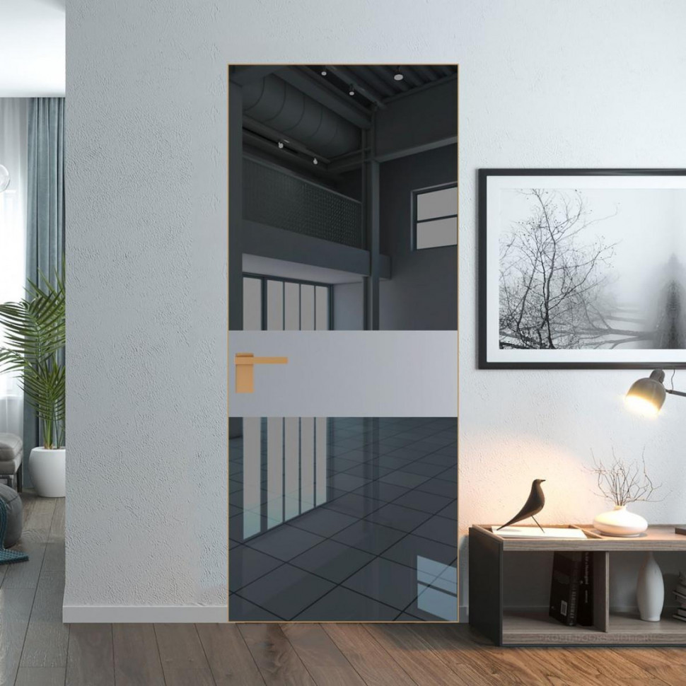 Межкомнатная дверь ProfilDoors 5 AGK цвет Зеркало Grey вставка Смоки кромка Золото