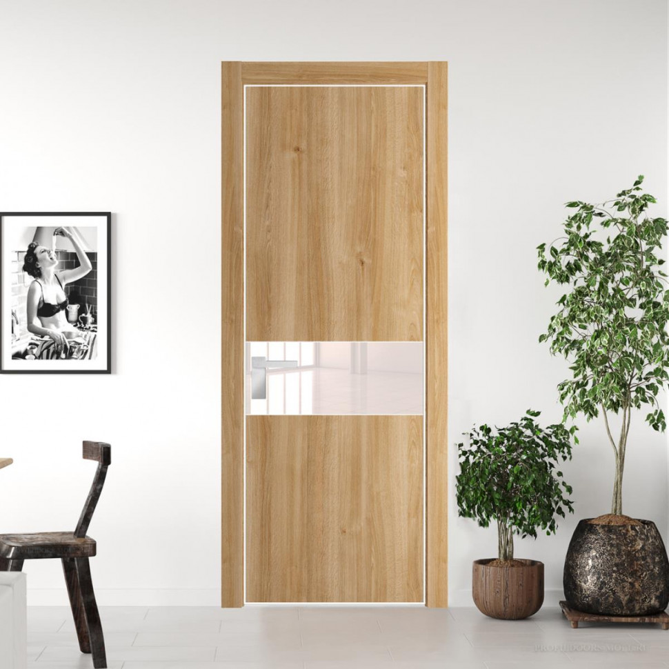 Межкомнатная дверь ProfilDoors 17NA Дуб Карамель профиль Вайт вставка Lacobel Перламутровый лак