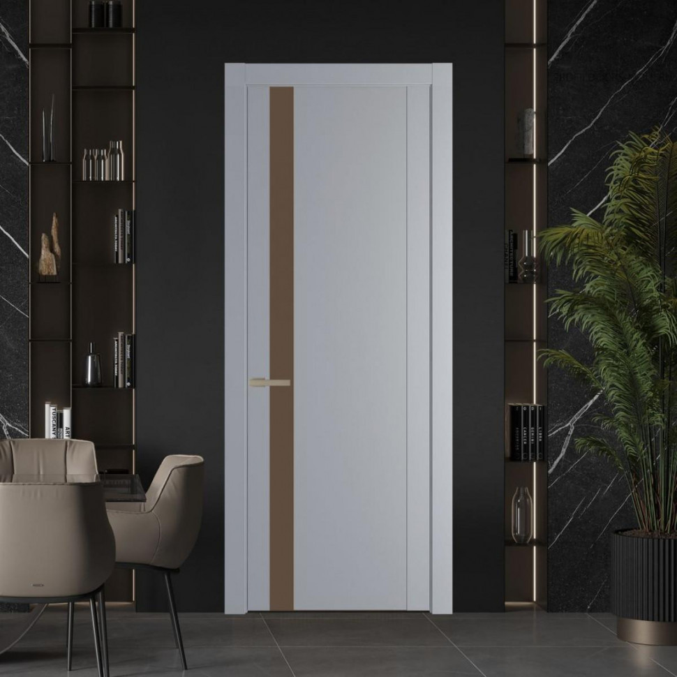 Межкомнатная дверь ProfilDoors 1.2P Смоки Монохром гляссе молдинг Никель матовый