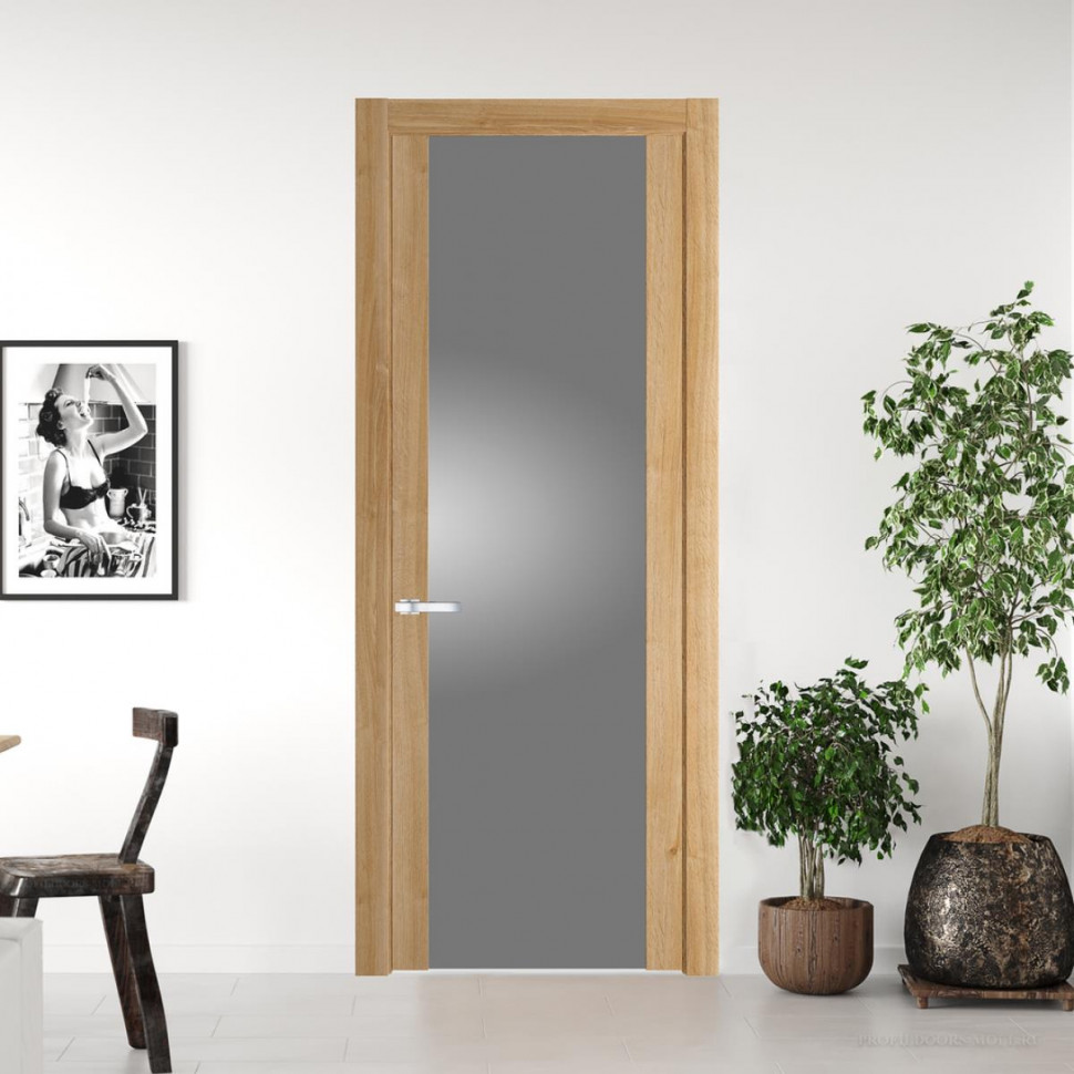 Межкомнатная дверь ProfilDoors 1.7 N Дуб Карамель с вставкой стекла серебро матлак