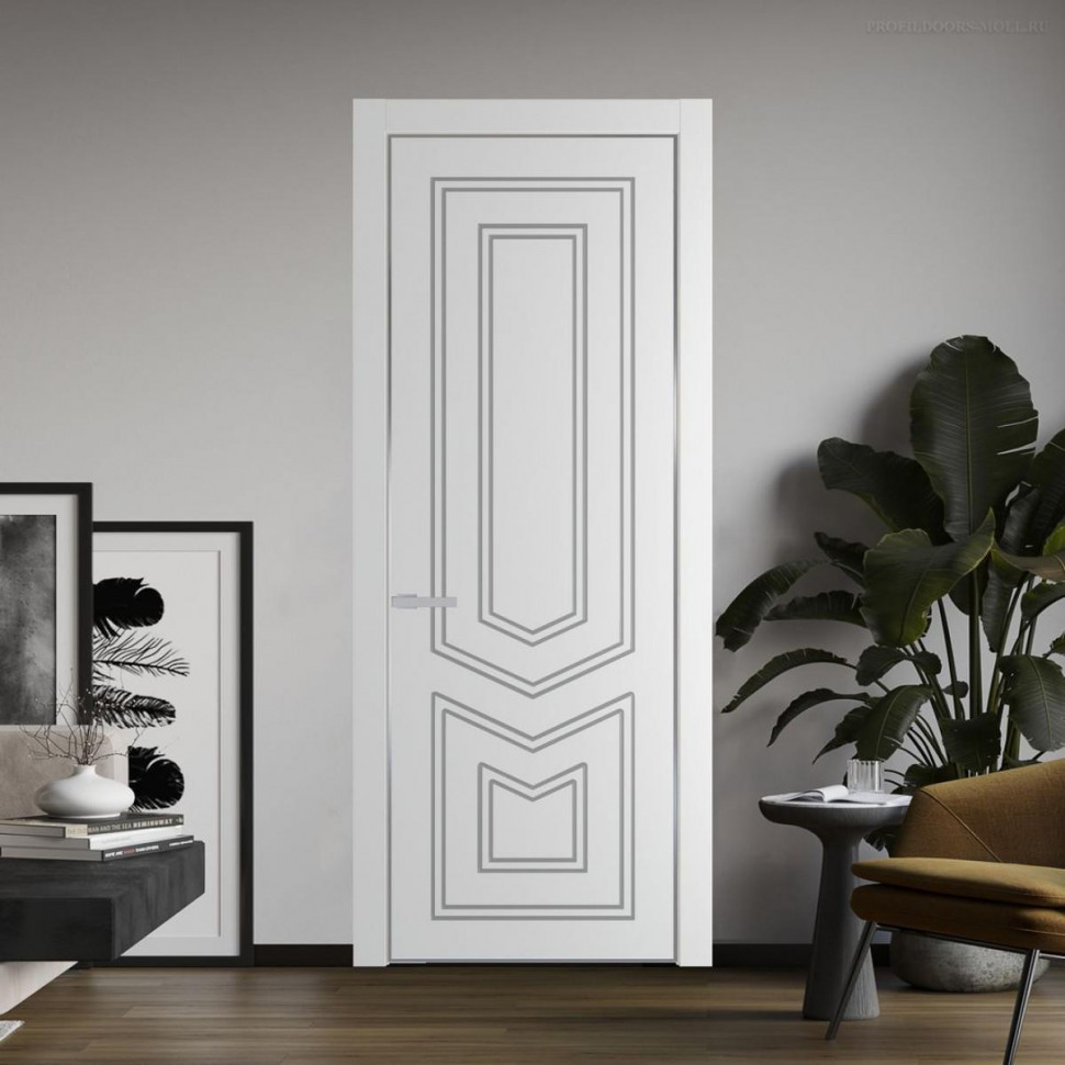Межкомнатная дверь ProfilDoors 29 PA с фрезерованным рисунком Крем Вайт с профилем Серебро
