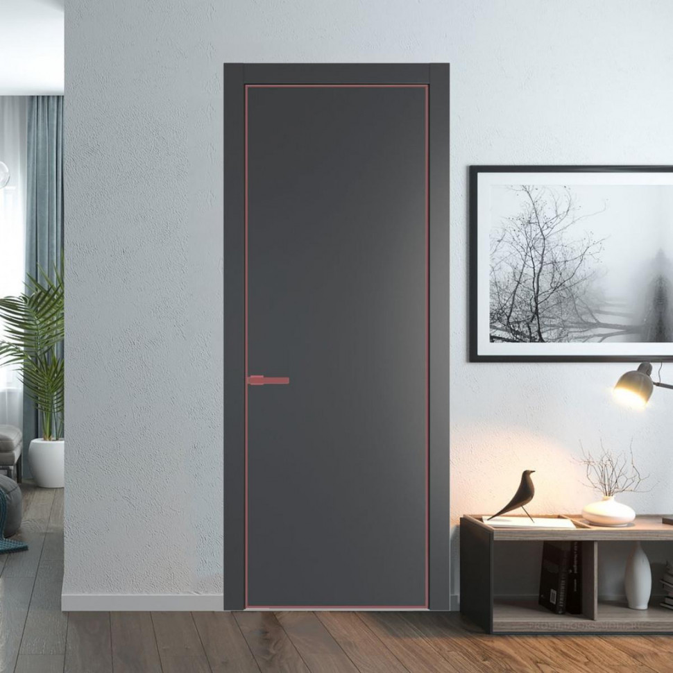 Межкомнатная дверь ProfilDoors 1 PA Графит с профилем Красный антрацит