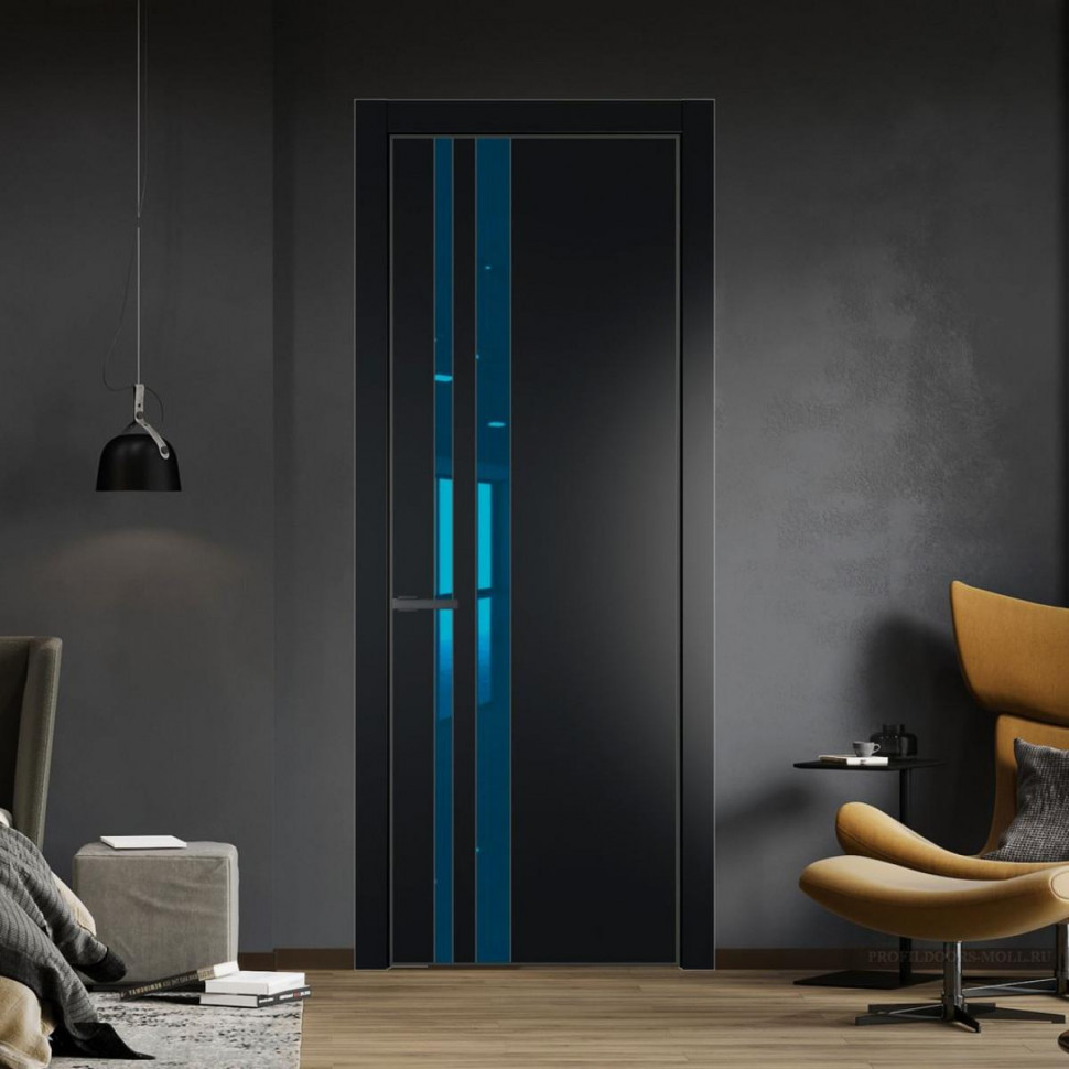 Межкомнатная дверь ProfilDoors 20 PA Блэк с профилем Серая Ночь с стеклом  зеркало blue