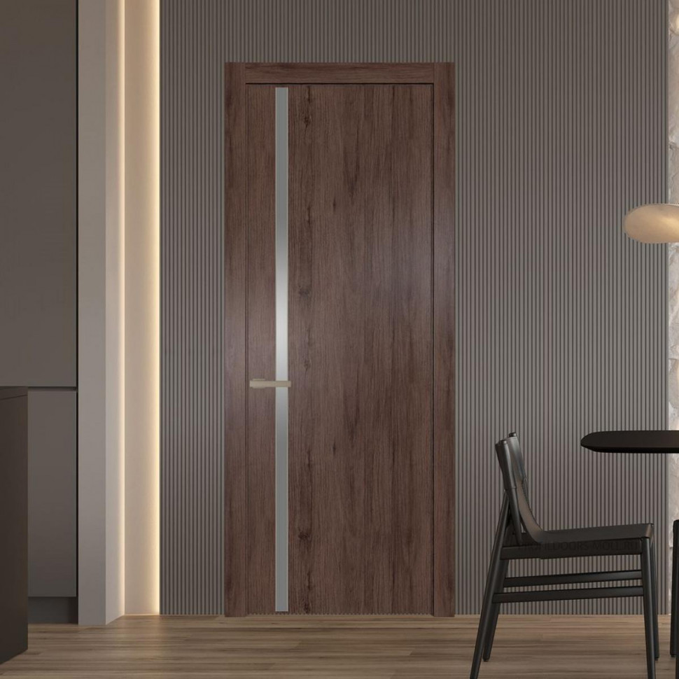 Межкомнатная дверь ProfilDoors 21 NW Дуб Тобакко молдинг Никель матовый стекло Lacobel Серебряный лак