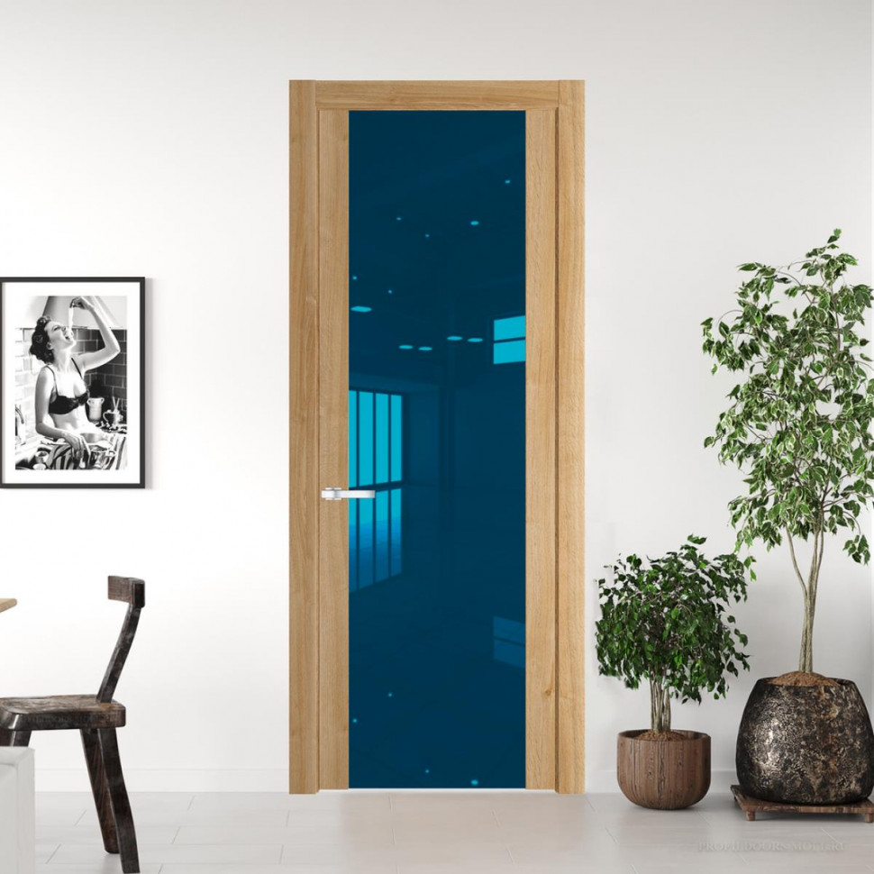 Межкомнатная дверь ProfilDoors 1.7 N Дуб Карамель с вставкой стекла зеркало blue