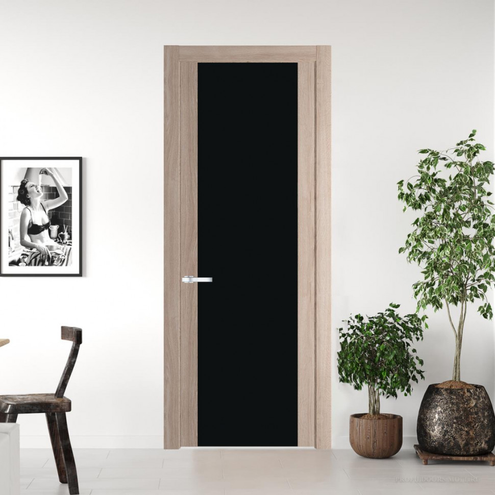 Межкомнатная дверь ProfilDoors 1.7 N Дуб Сонома с вставкой стекла монохром черный