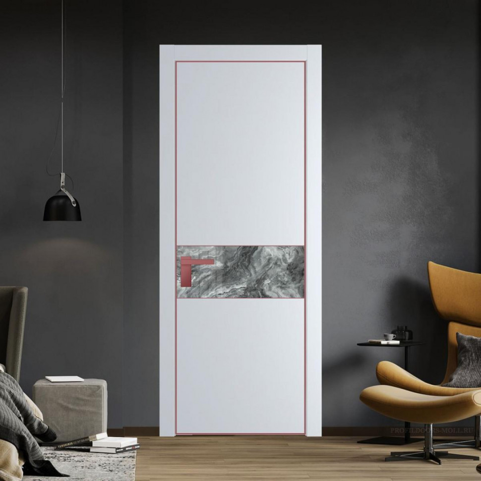 Межкомнатная дверь ProfilDoors 17 PA Вайт с профилем Красный антрацит с стеклом  атриум серебро