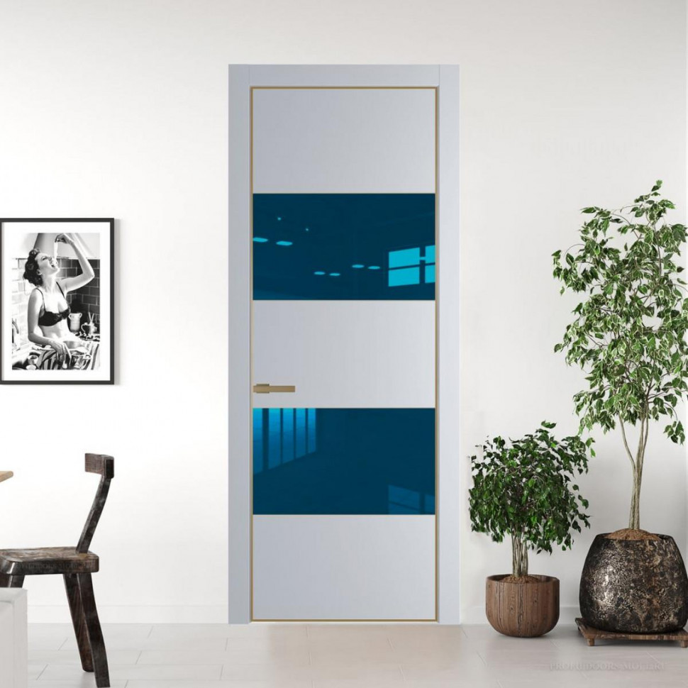 Межкомнатная дверь ProfilDoors 22 PA Лайт Грей с профилем Золото с стеклом  зеркало blue