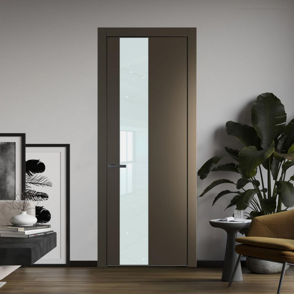 Межкомнатная дверь ProfilDoors 19 PW Перламутр бронза Lacobel Белый лак молдинг Серая ночь