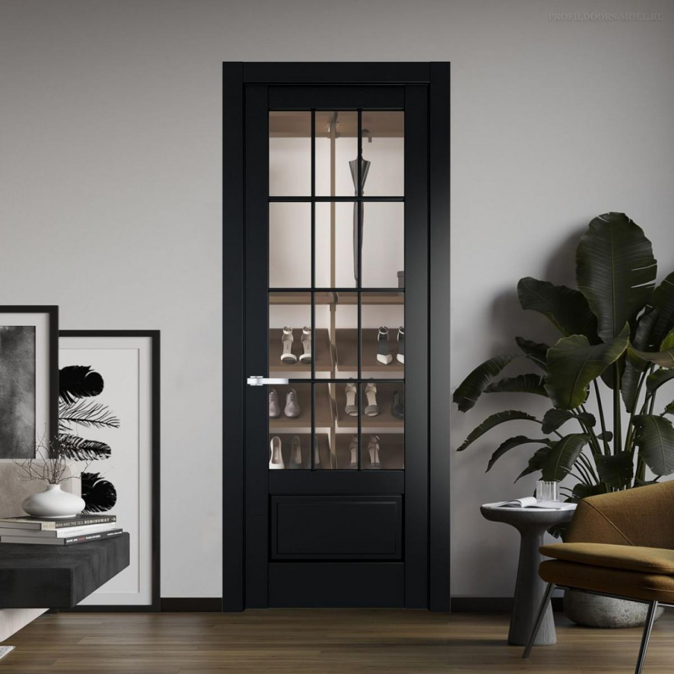 Межкомнатная дверь ProfilDoors 3.2.2 (р.12) PD цвет Блэк вставка Прозрачное