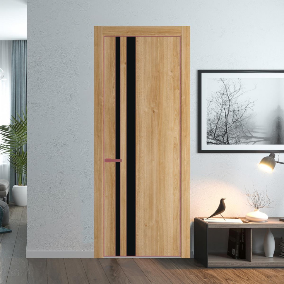 Межкомнатная дверь ProfilDoors 20NA Дуб Карамель профиль Красный антрацит вставка Монохром черный