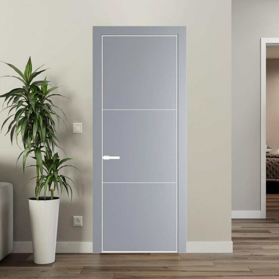 Межкомнатная дверь ProfilDoors 13 PE Смоки с алюминиевым молдингом Вайт