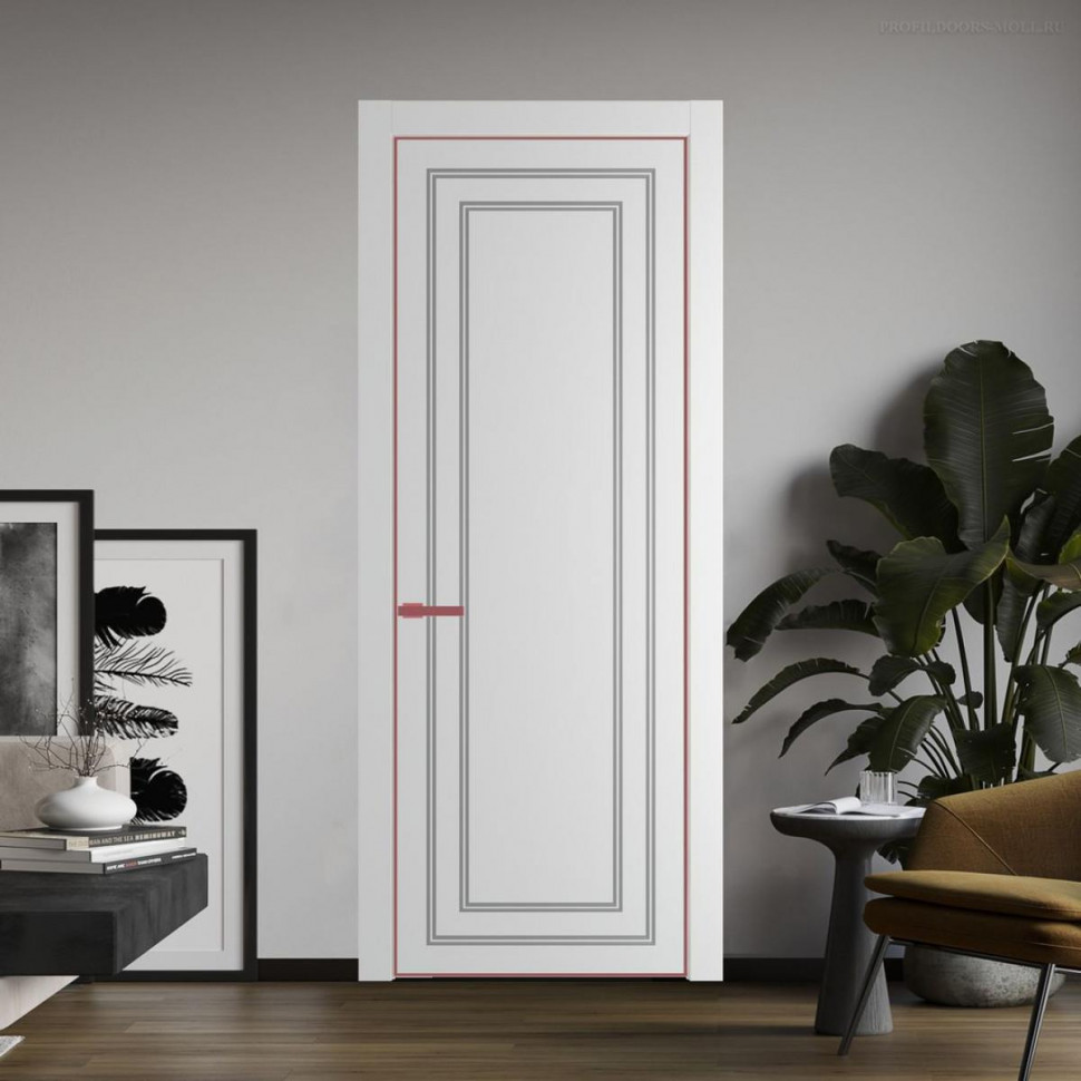 Межкомнатная дверь ProfilDoors 26 PE с фрезерованным рисунком Крем Вайт с алюминиевой кромкой Красный антрацит