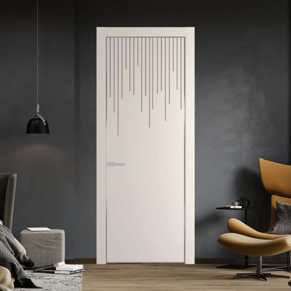 Межкомнатная дверь ProfilDoors 8 PE с фрезерованным рисунком Кремовая Магнолия с алюминиевой кромкой Серебро