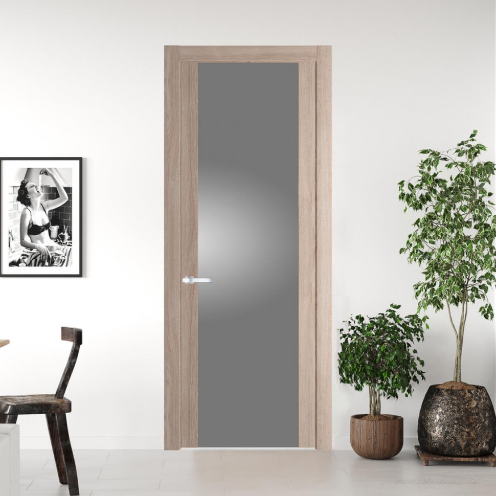 Межкомнатная дверь ProfilDoors 1.7 N Дуб Сонома с вставкой стекла серебро матлак