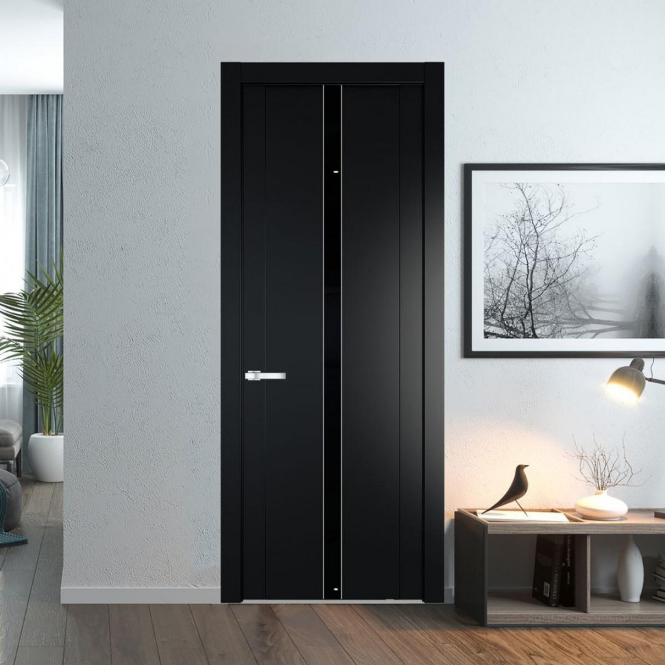 Межкомнатная дверь ProfilDoors 1.8P Блэк Lacobel Черный лак молдинг Серебро