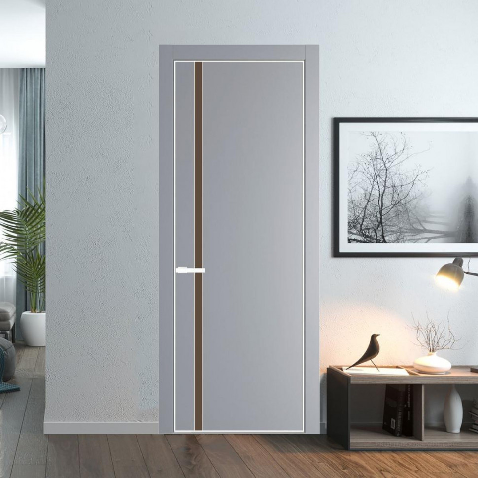 Межкомнатная дверь ProfilDoors 21 PA Смоки с профилем Вайт с стеклом  монохром гляссе