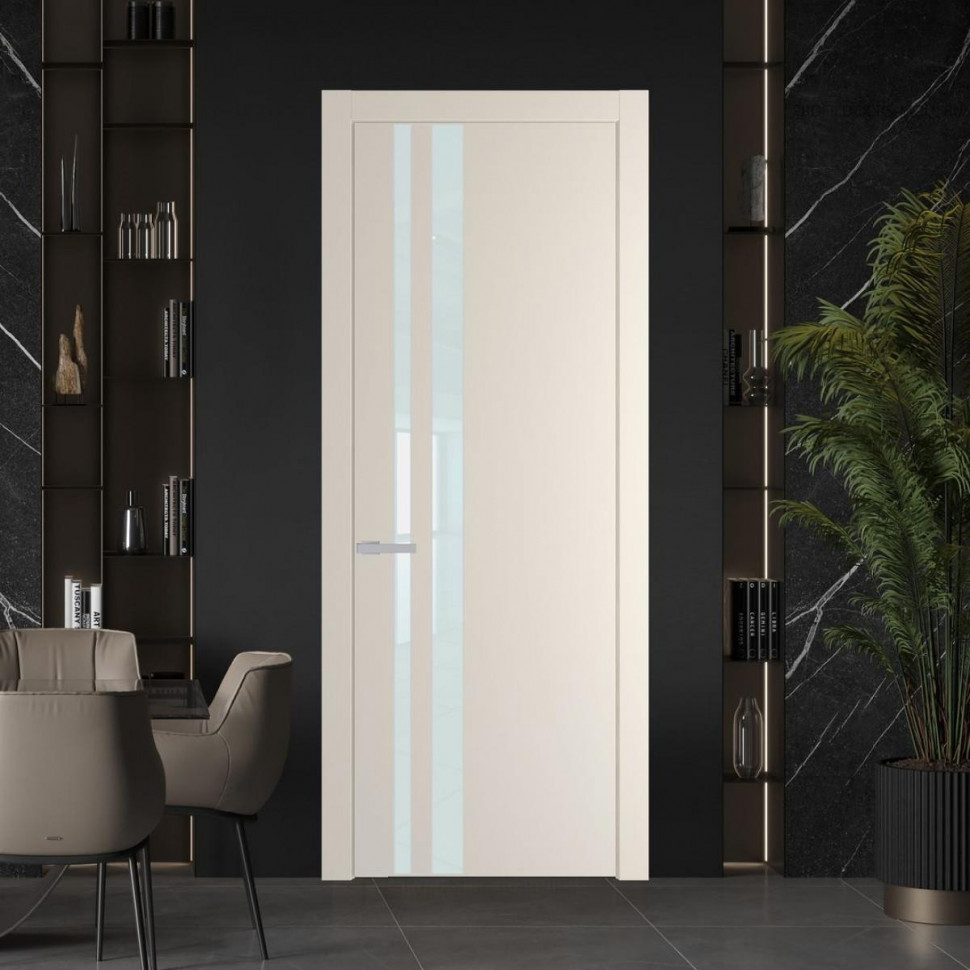 Межкомнатная дверь ProfilDoors 20 PW Кремовая Магнолия Lacobel Белый лак молдинг Серебро
