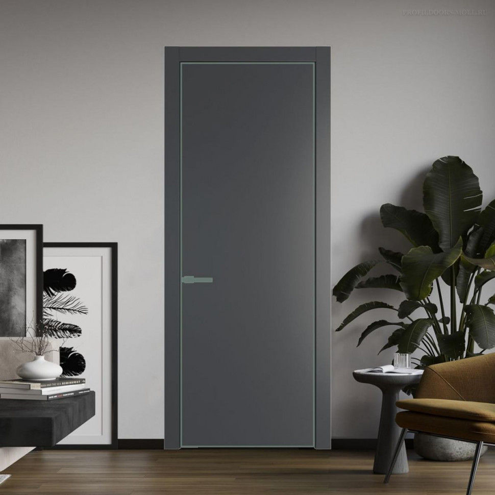Межкомнатная дверь ProfilDoors 1 PA Графит с профилем Зеленый воск