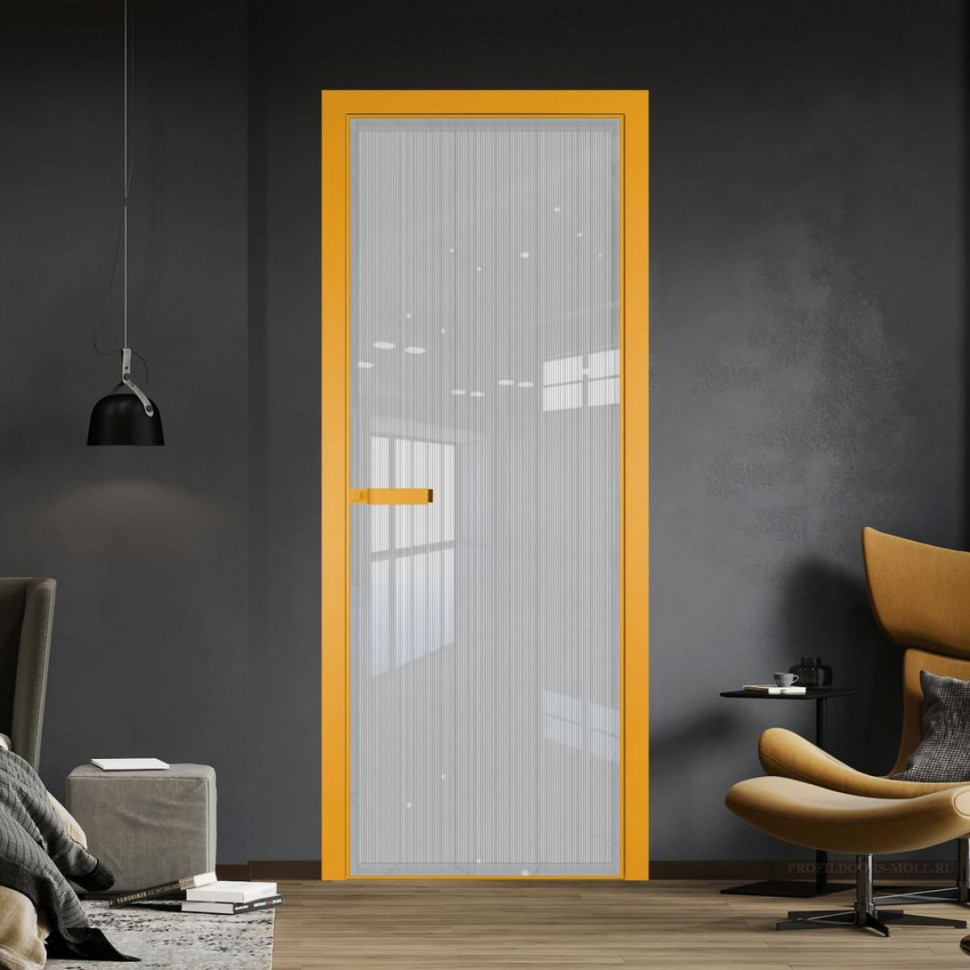 Межкомнатная дверь ProfilDoors 1 AGN композитная панель Узор Страйп профиль Золото короб с наличником