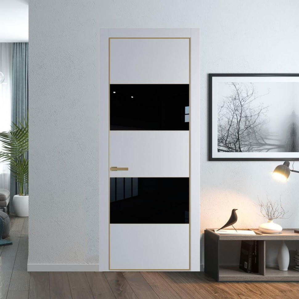 Межкомнатная дверь ProfilDoors 22 PA Лайт Грей с профилем Золото с стеклом Lacobel Черный лак