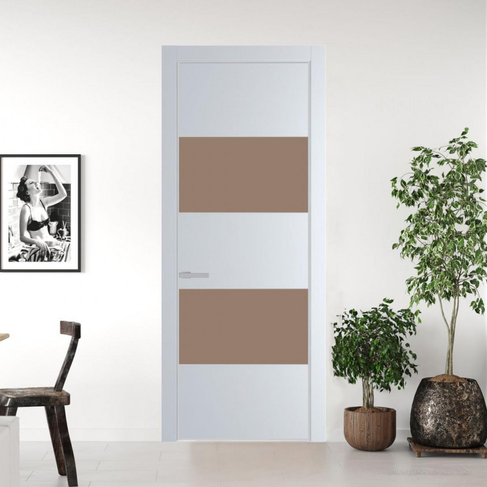 Межкомнатная дверь ProfilDoors 22 PE с вставкой из стекла монохром капучино Вайт с алюминиевой кромкой Матовая
