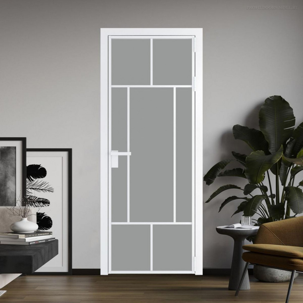Межкомнатная дверь ProfilDoors 10 AG стекло Монохром серый триплекс цвет профиля Вайт