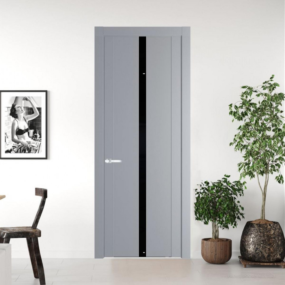 Межкомнатная дверь ProfilDoors 1.8P Смоки Lacobel Черный лак молдинг Серебро