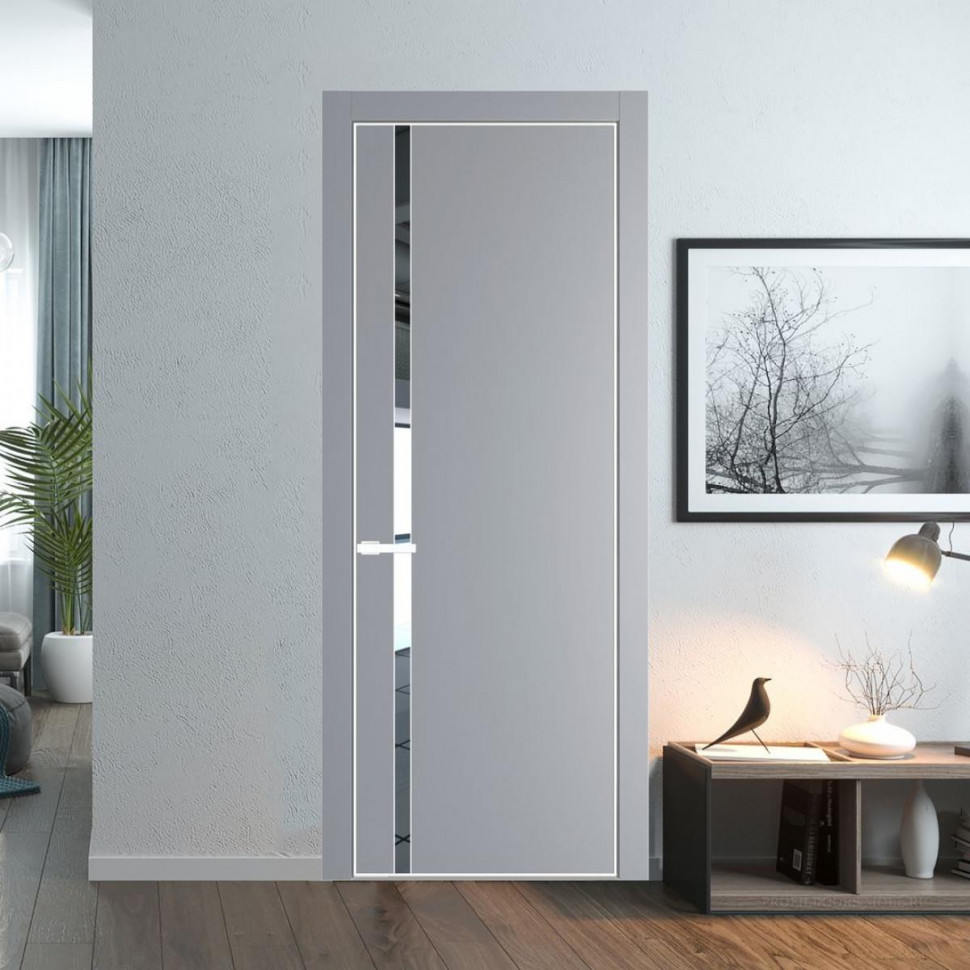 Межкомнатная дверь ProfilDoors 21 PA Смоки с профилем Вайт с стеклом  зеркало