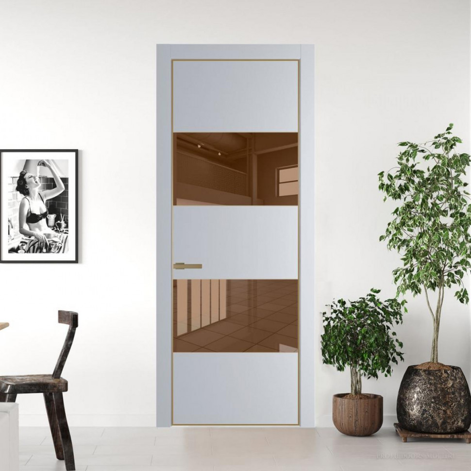 Межкомнатная дверь ProfilDoors 22 PA Лайт Грей с профилем Золото с стеклом  зеркало bronze