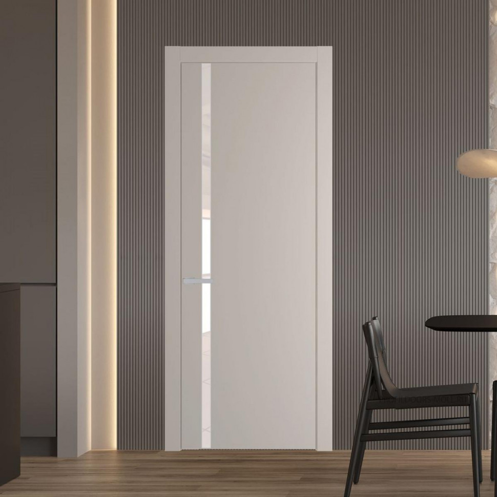 Межкомнатная дверь ProfilDoors 21 PW Сэнд Lacobel Перламутровый лак молдинг Серебро