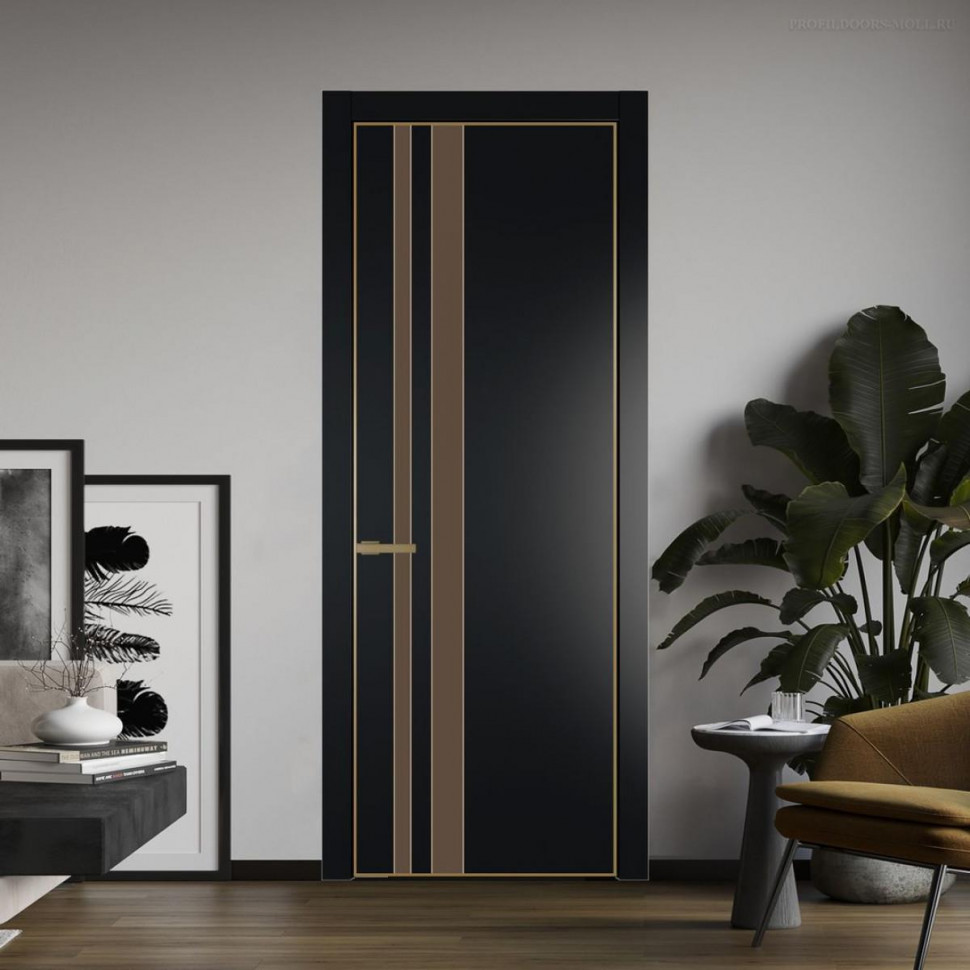 Межкомнатная дверь ProfilDoors 20 PA Блэк с профилем Золото с стеклом  монохром гляссе