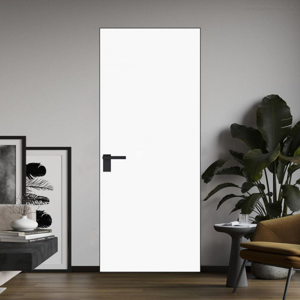 Межкомнатная дверь ProfilDoors 1 AGK цвет Монохром белый просветленный триплекс кромка Черный матовый