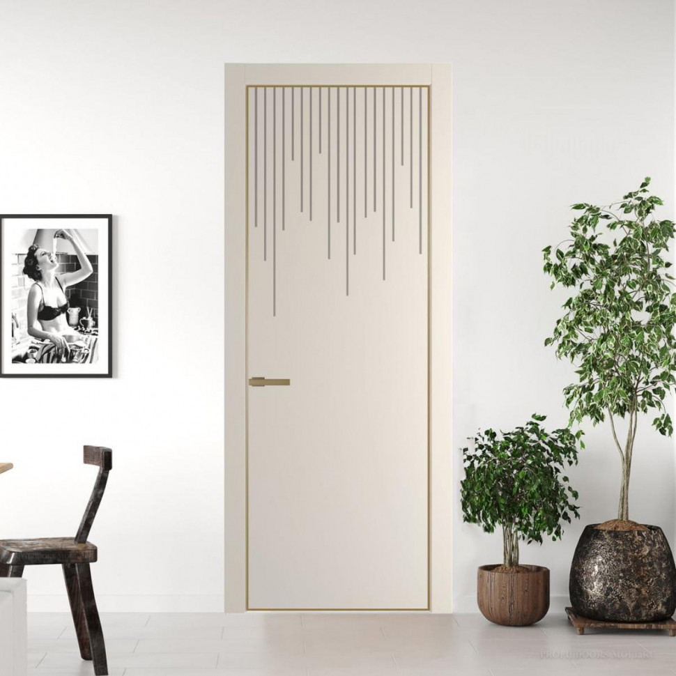 Межкомнатная дверь ProfilDoors 8 PE с фрезерованным рисунком Кремовая Магнолия с алюминиевой кромкой Золото