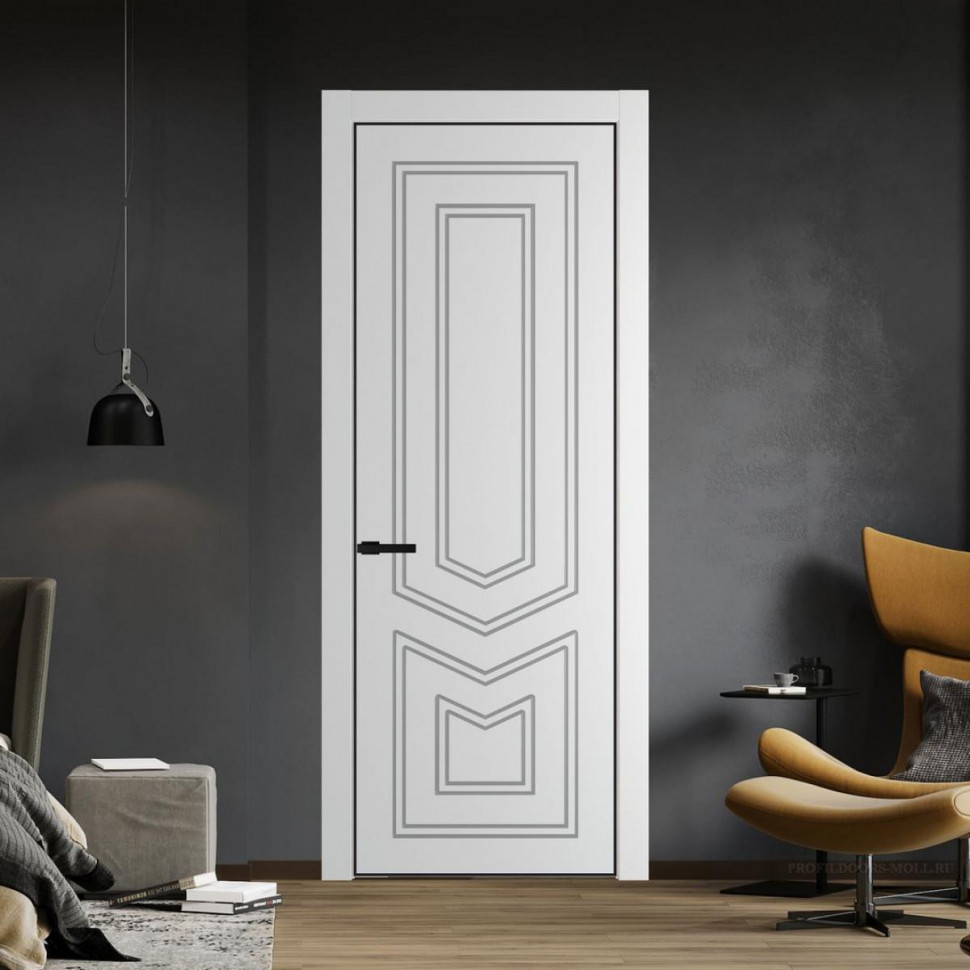 Межкомнатная дверь ProfilDoors 29 PA с фрезерованным рисунком Крем Вайт с профилем Черный