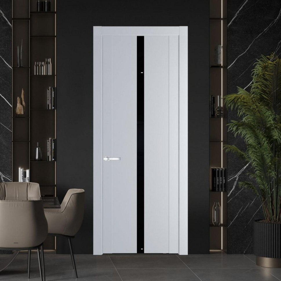 Межкомнатная дверь ProfilDoors 1.8P Лайт Грей Lacobel Черный лак молдинг Серебро