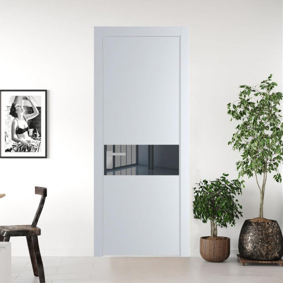 Межкомнатная дверь ProfilDoors 17 PE с вставкой из стекла зеркало grey Вайт с алюминиевой кромкой Матовая