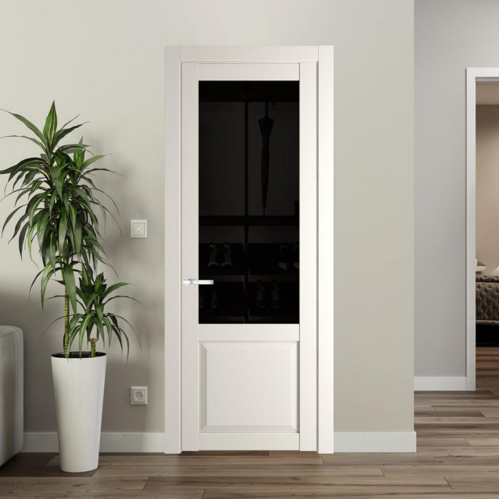Межкомнатная дверь ProfilDoors 2.2.2 PD цвет Перламутр белый вставка Черное тонированное