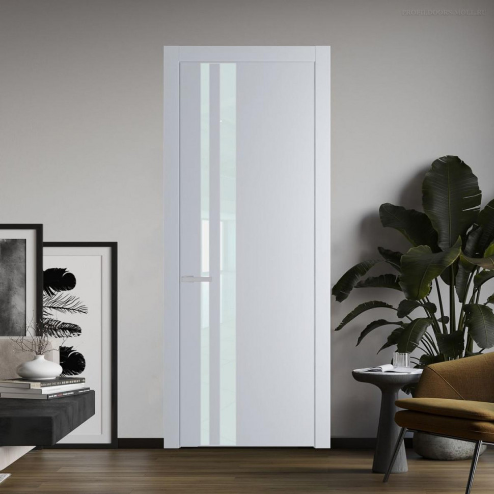 Межкомнатная дверь ProfilDoors 20 PW Лайт Грей Lacobel Белый лак молдинг Серебро
