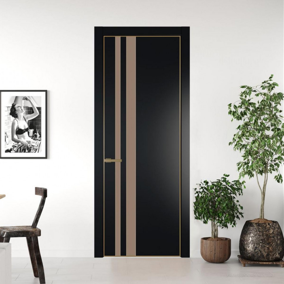 Межкомнатная дверь ProfilDoors 20 PA Блэк с профилем Золото с стеклом  монохром капучино