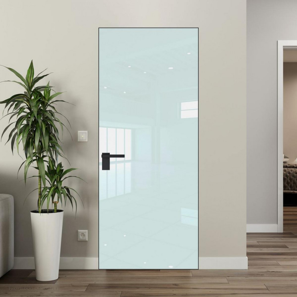 Межкомнатная дверь ProfilDoors 1 AGK цвет Lacobel Белый лак кромка Черный матовый